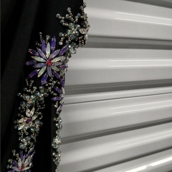 Mac Duggal Formal Evening Gown Women's Size 14W Black Beaded Maxi Dress Wedding - Picture 7 of 12